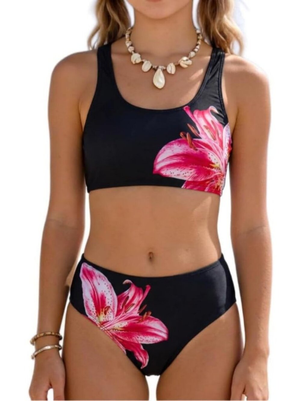 Cute Cherry Print Two-Piece Bikini Set for Girls - Scoop Neck Crop Tank Swimwear